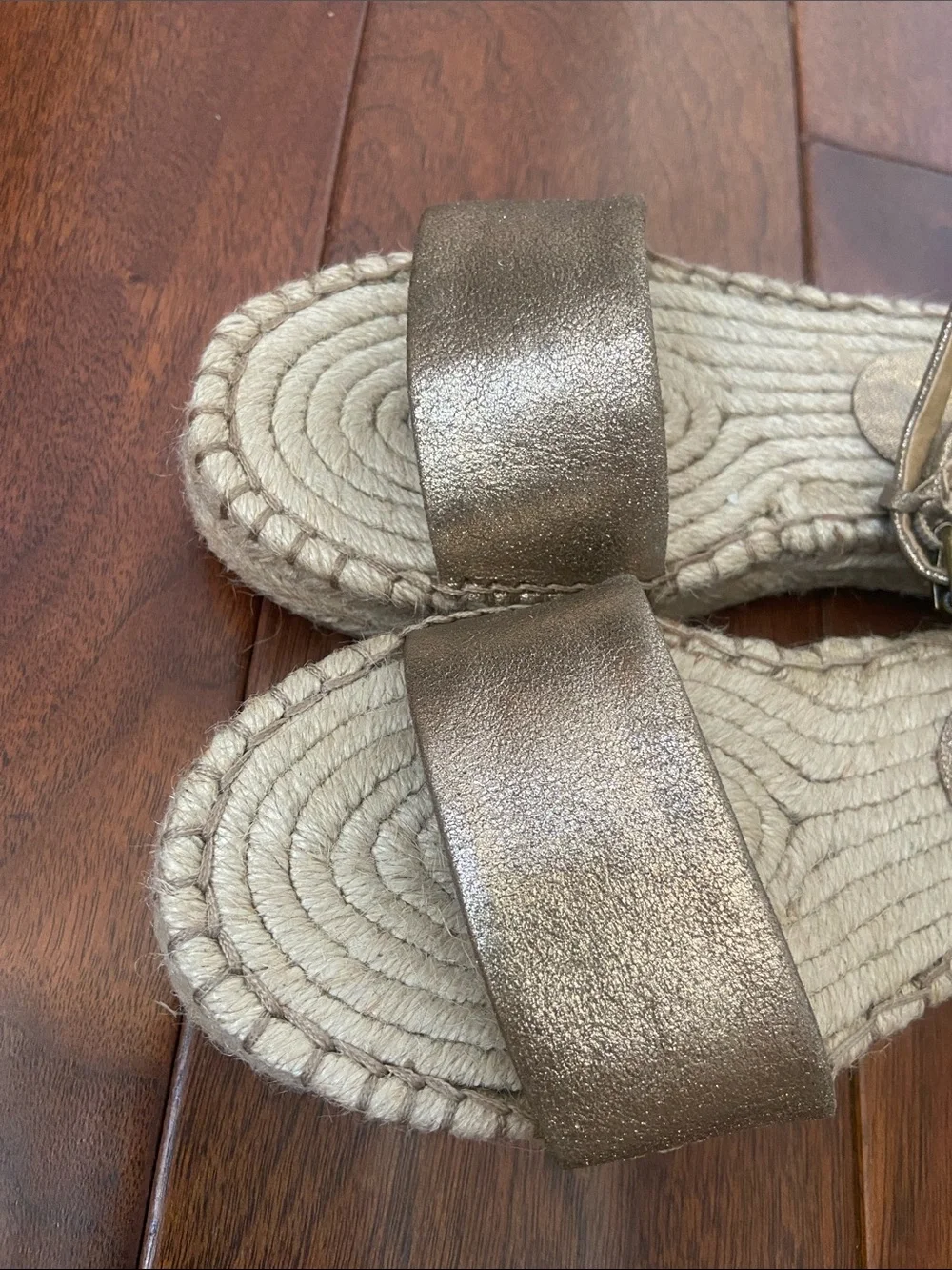 Splendid Metallic Gold Leather Espadrille Sandals with Ankle Strap